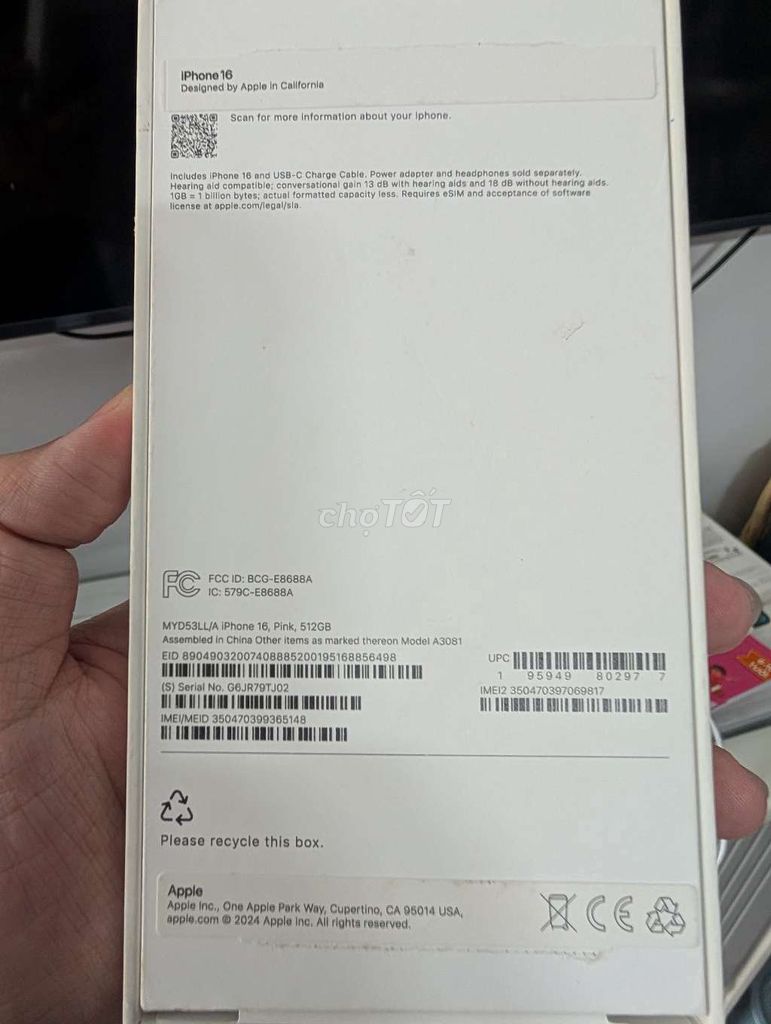 Iphone 16 pink 512gb LL. Mua bán Điện thoại tại Quận 10 Tp Hồ Chí Minh được đăng bởi Bi hình 4