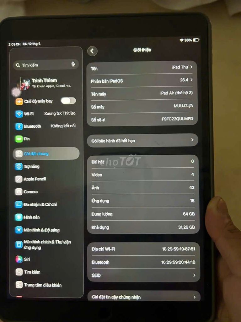Apple iPad Air 3 64GB Đen. Mua bán Máy tính bảng tại Huyện Thống Nhất Đồng Nai được đăng bởi ngọc nam hình 1