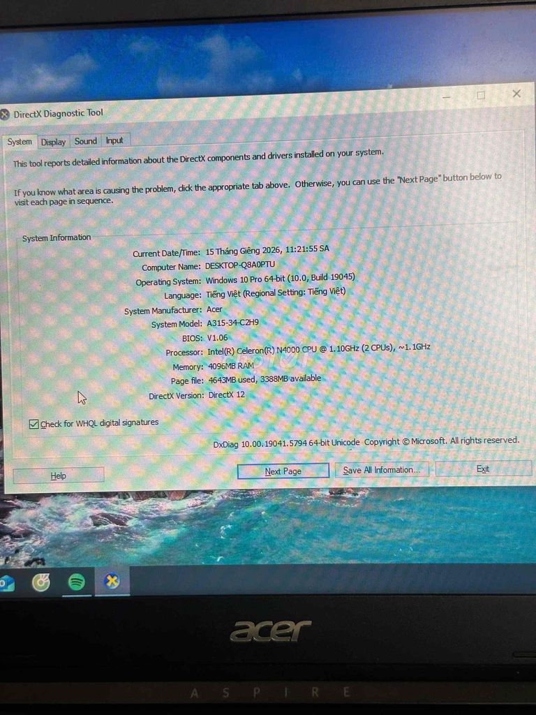 Acer A315-34-C2H9 Celeron N4000 4GB. Mua bán Laptop tại Thành phố Vũng Tàu Bà Rịa - Vũng Tàu được đăng bởi Võ Thành Tài hình 1