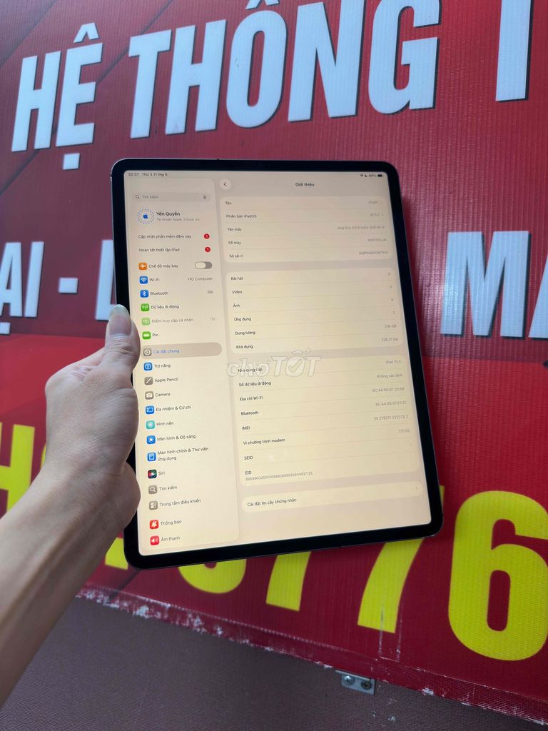 Apple iPad Pro 12.9 5G+Wifi 256Gb Xám. Mua bán Máy tính bảng tại Quận Đống Đa Hà Nội được đăng bởi HQ Computer Chùa Láng hình 1