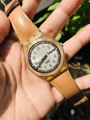 đồng hồ Swatch Swiss máy THuỵ dây da có lịch