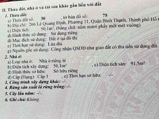 Nhà mặt tiền 266 Lê Quang Định cần bán