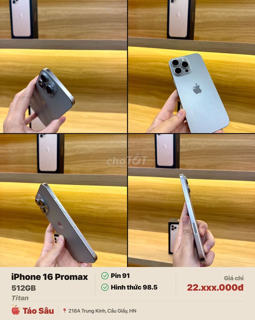 iPhone 16 Pro Max 512GB Titan 98.5%. Mua bán Điện thoại tại Quận Cầu Giấy Hà Nội được đăng bởi Hội Đồ Điện Tử hình 1