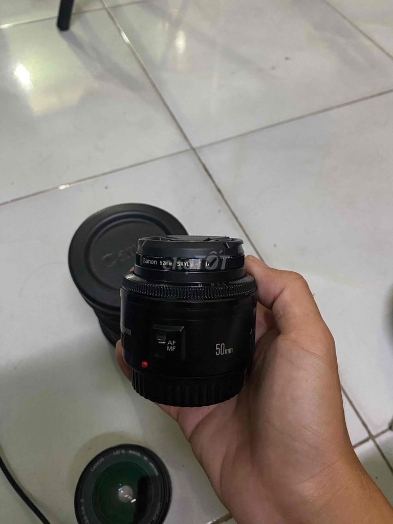 lens canon 50mm f/1.8 II + filter+ cap trước sau