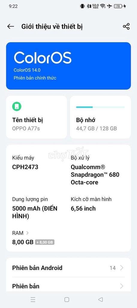 OPPO A77s 128GB Snapdragon 680. Mua bán Điện thoại tại Huyện Bù Gia Mập Bình Phước được đăng bởi Trần Huỳnh Đức hình 1