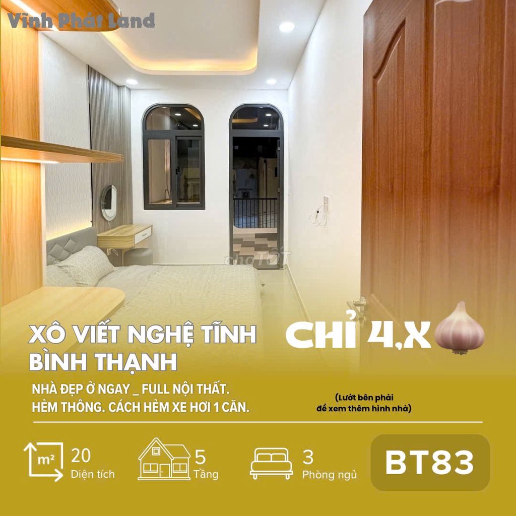 [BT83] Nhà 5 tầng - Khu VIP D2 Nguyễn Gia Trí - DTSD: 100m2_Chỉ 4,x T