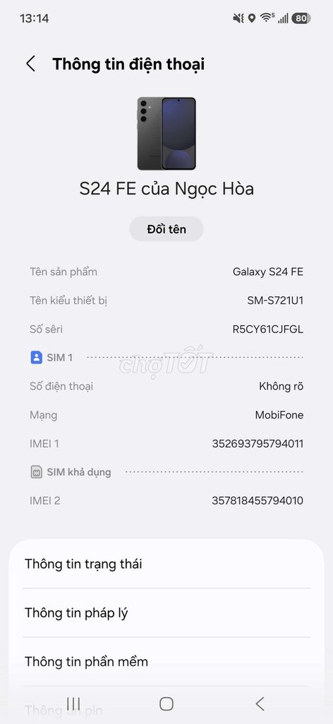 Samsung Galaxy S24 FE 128GB Đen Đã sử dụng. Mua bán Điện thoại tại Quận 11 Tp Hồ Chí Minh được đăng bởi Huy hình 1