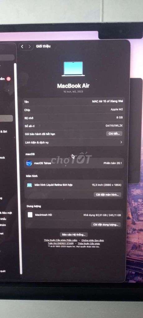 Apple MacBook Air M2 15.3 inch 8GB. Mua bán Laptop tại Quận Gò Vấp Tp Hồ Chí Minh được đăng bởi Tuan Anh Le hình 1