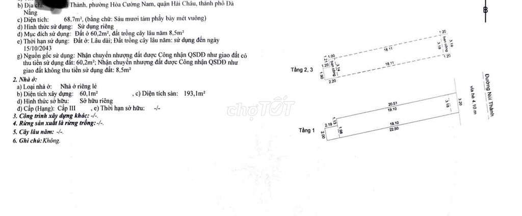 Bán nhà 3 tầng MT NÚI THÀNH - VỊ TRÍ ĐẸP - KHU SINH VIÊN