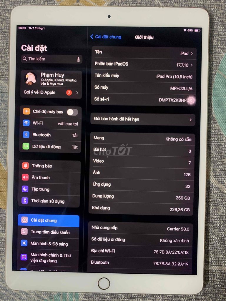Apple iPad Pro 10.5 inch 256GB. Mua bán Máy tính bảng tại Huyện Vũ Thư Thái Bình được đăng bởi Huy Pham hình 1