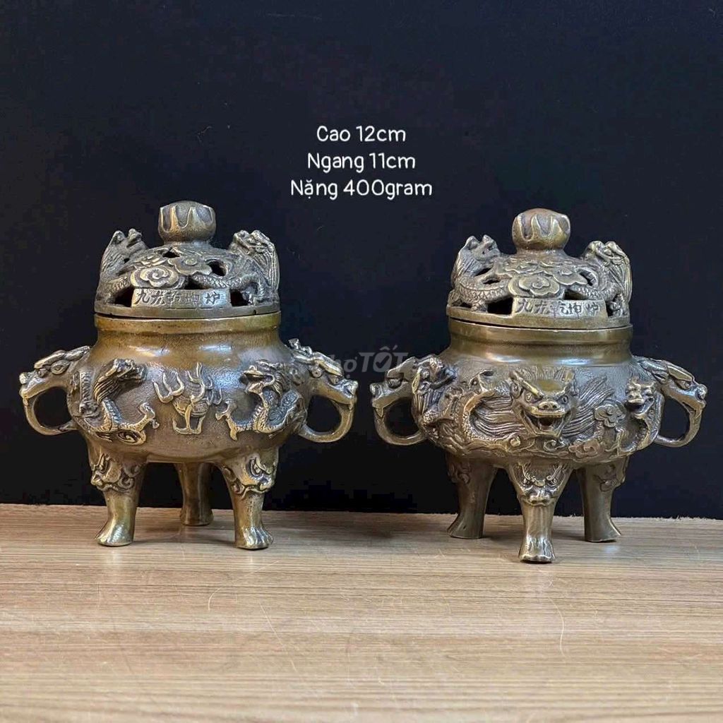Lư xông trầm Đồng Lưỡng long tranh châu 12cm. Mua bán Đồ sưu tầm, đồ cổ tại Huyện Cần Giuộc Long An được đăng bởi Tiến Phan hình 1