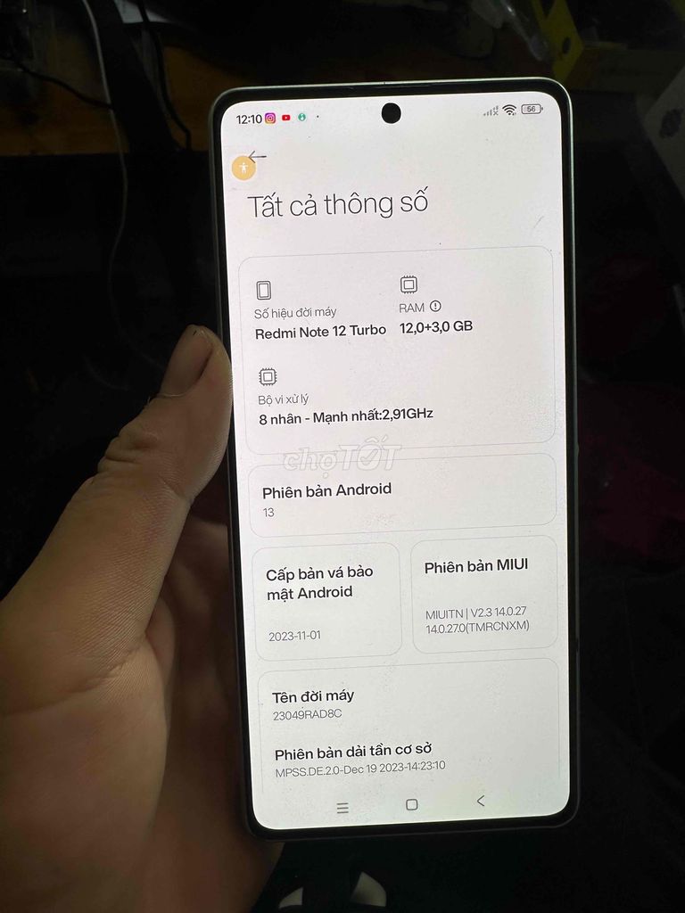 xiaomi note 12turbo ram 12/256 xả 4tr3 zin đẹp