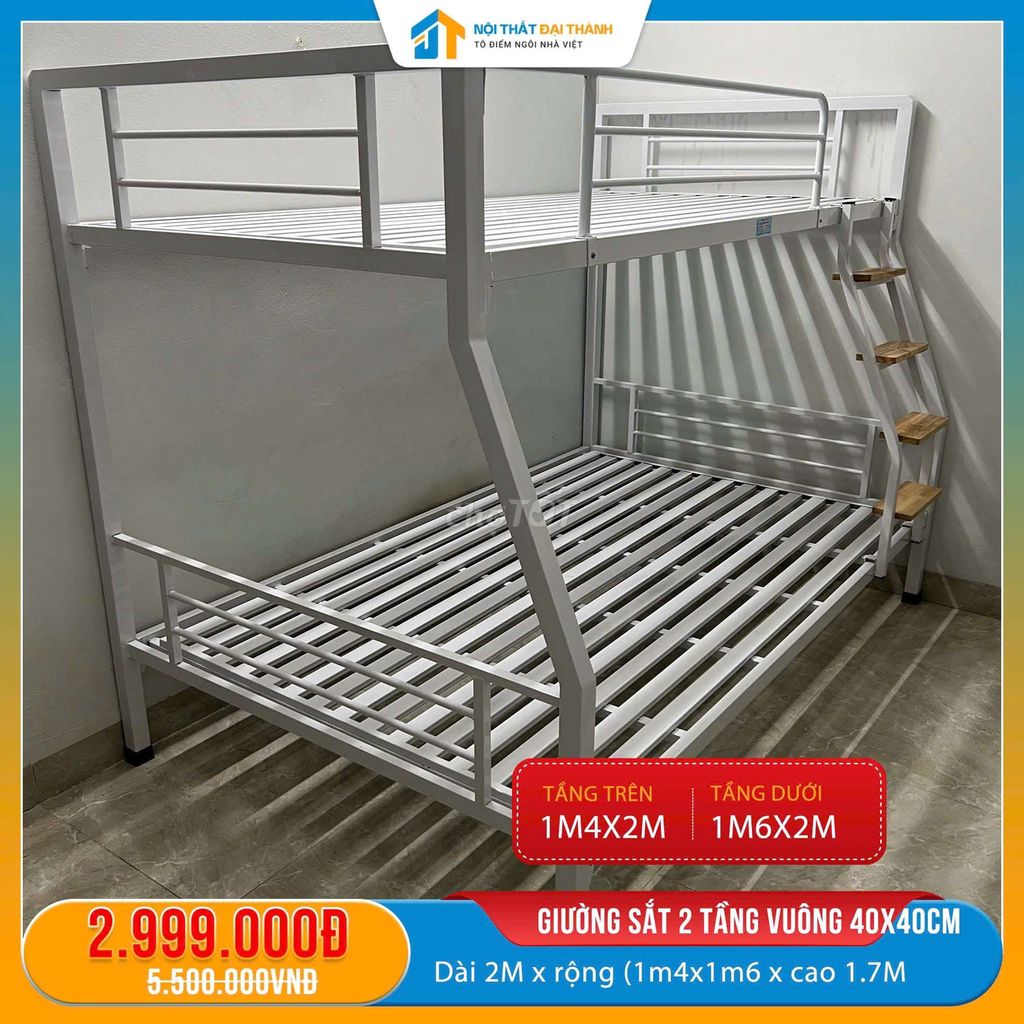 GIƯỜNG 2 TẦNG LỆCH SẮT VUÔNG 40×40 TRÊN1M4 DƯỚI1M6. Mua bán Giường, chăn ga gối nệm tại Quận Tân Phú Tp Hồ Chí Minh được đăng bởi NỘI THẤT ĐẠI THÀNH hình 1
