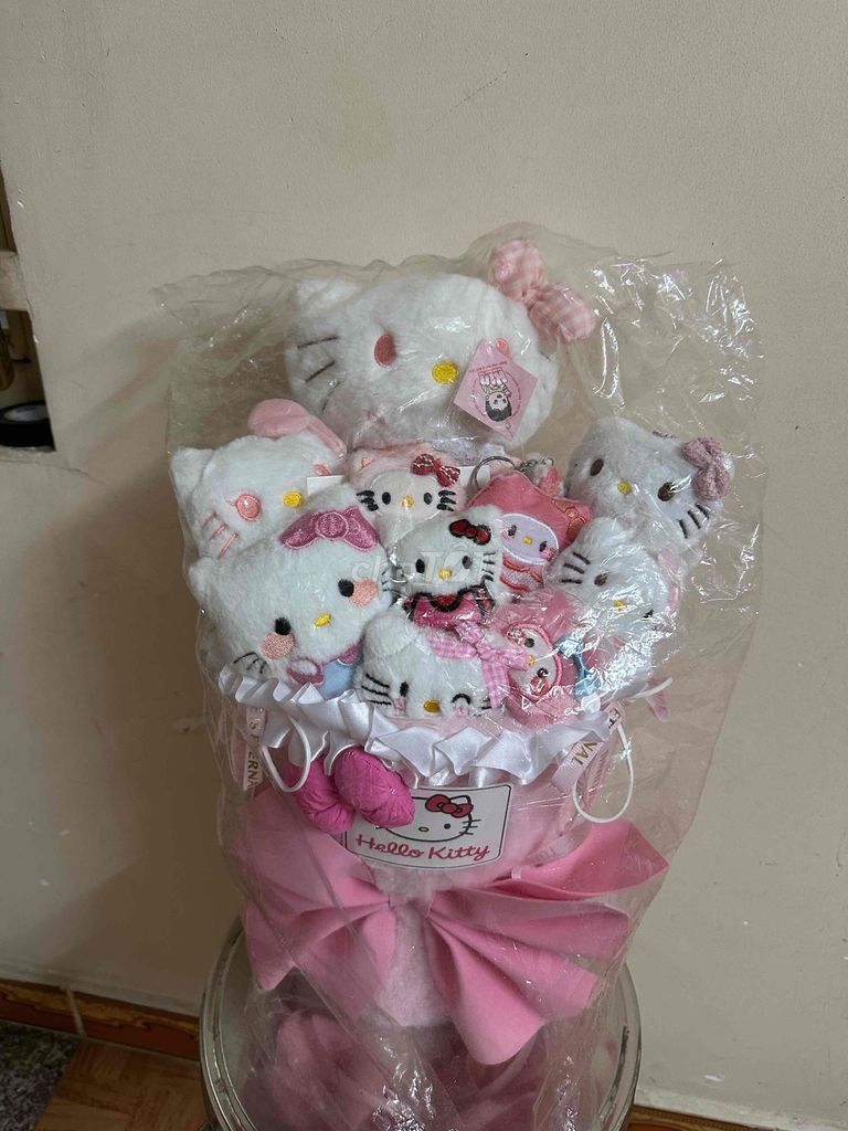 Gấu bông Hello Kitty Trắng Hồng Vải bông