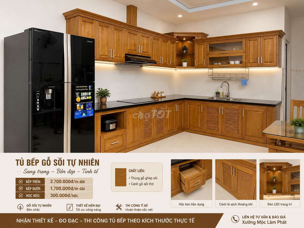 Tủ bếp gỗ sồi hiện đại. Mua bán Tủ, kệ gia đình tại Quận 12 Tp Hồ Chí Minh được đăng bởi ĐỒ GỖ MỸ NGHỆ LÂM PHÁT hình 1