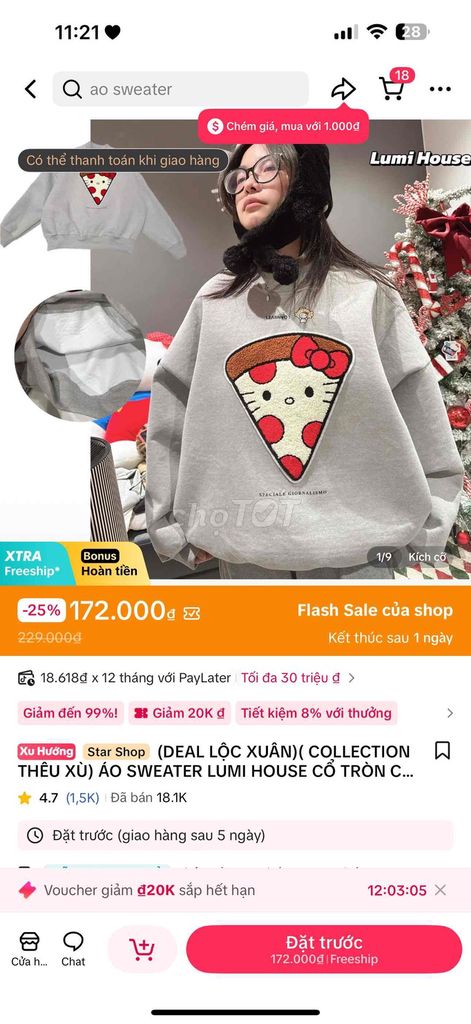 Áo sweater Lumi House Nữ Xám Vải nỉ Hello Kitty. Mua bán Quần áo tại Thành phố Vĩnh Long Vĩnh Long được đăng bởi Nguyễn Cao Nhã Kỳ hình 1