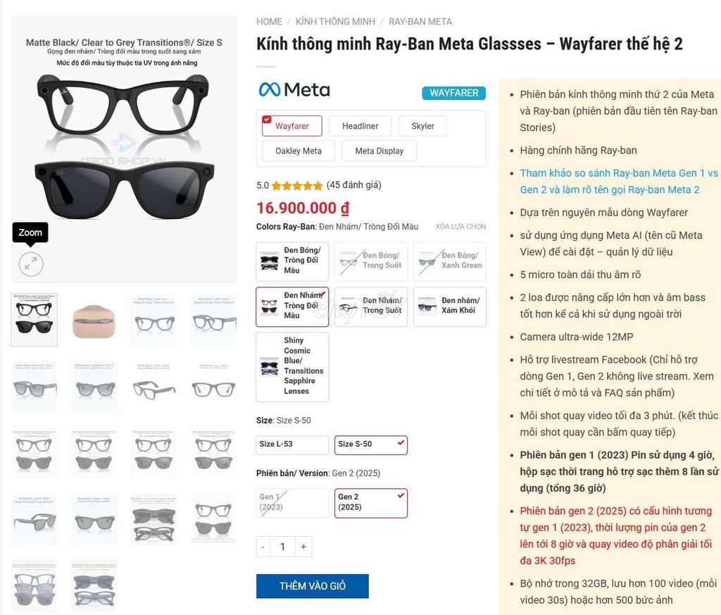Ray-Ban Meta Glasses Wayfarer Đen nhám. Mua bán Thiết bị đeo thông minh tại Quận Tân Bình Tp Hồ Chí Minh được đăng bởi Võ Anh Quốc hình 1