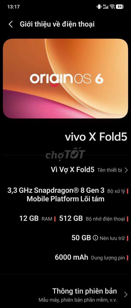 Vivo X Fold5 12GB/512GB Trắng. Mua bán Điện thoại tại Quận Tân Phú Tp Hồ Chí Minh được đăng bởi Huy Nguyên Bá hình 1