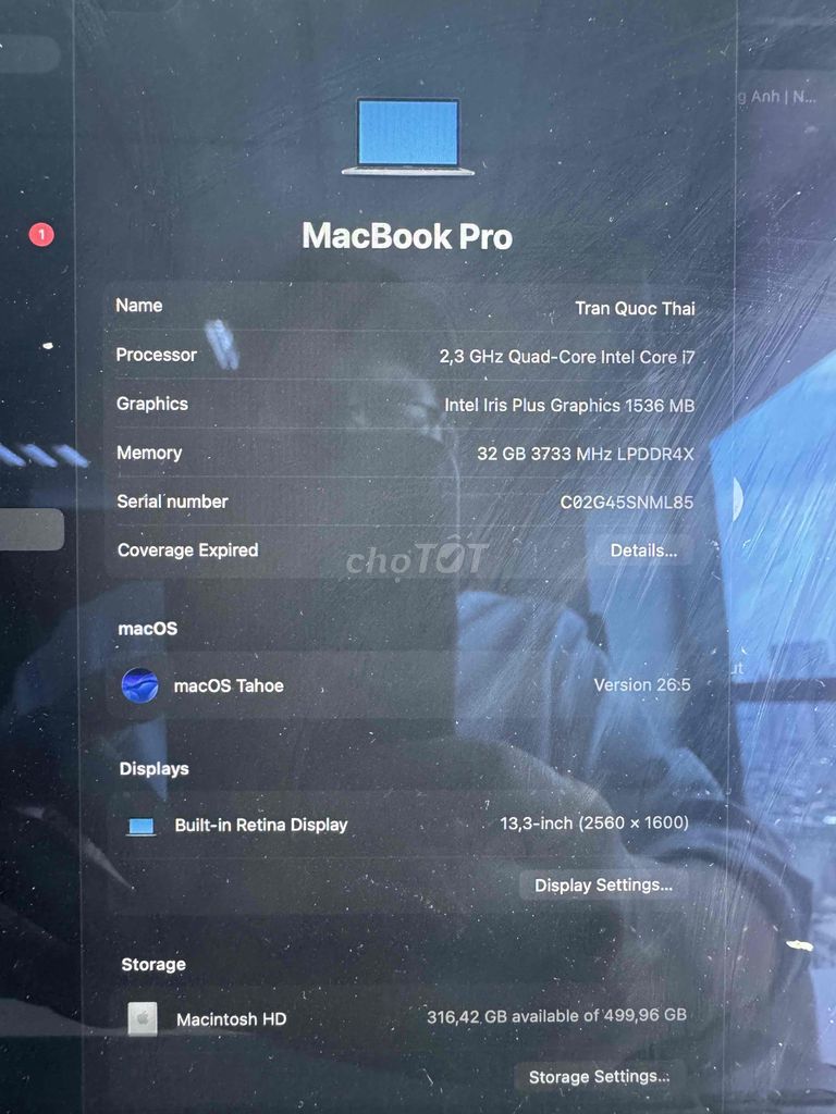 Apple MacBook Pro i7 13.3 inch 32GB/512GB. Mua bán Laptop tại Quận Nam Từ Liêm Hà Nội được đăng bởi Trần Quốc Thái hình 1