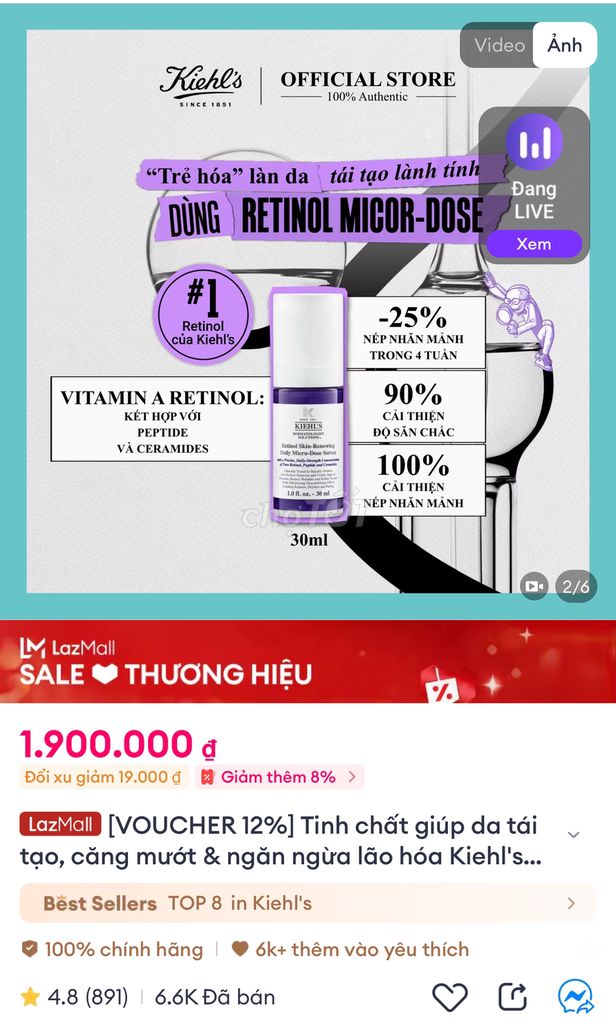 Kiehl's Retinol Micro-Dose 30ml chống loã hoá da