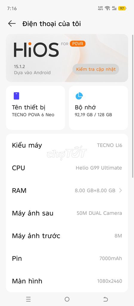 TECNO POVA 6 Neo 8GB/128GB. Mua bán Điện thoại tại Quận 10 Tp Hồ Chí Minh được đăng bởi Trần Ngọc Tân  hình 1