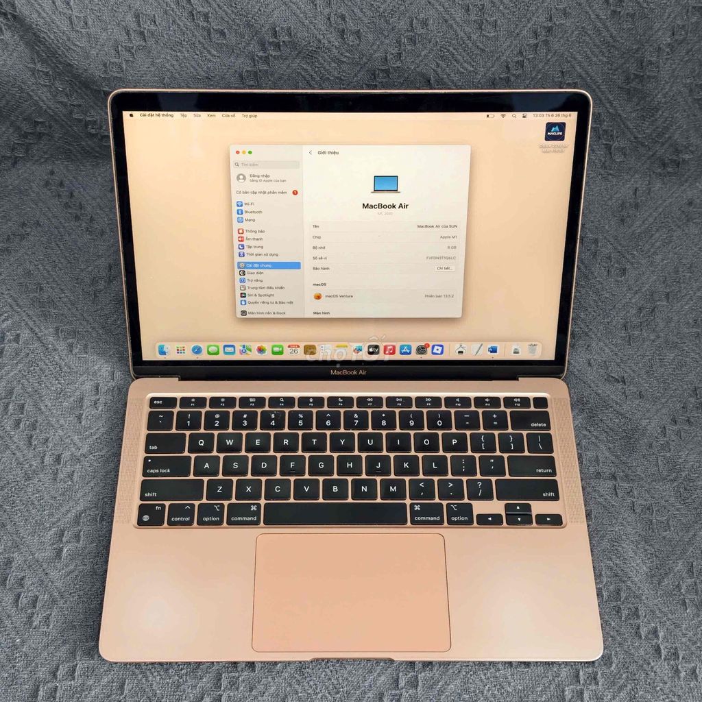 Apple Macbook Air M1 13 inch 8GB/256GB Vàng. Mua bán Laptop tại Quận Ninh Kiều Cần Thơ được đăng bởi SUN APPLE STORE hình 1