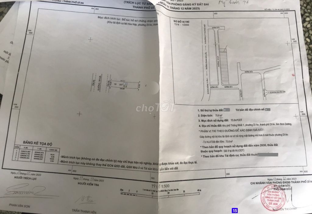 Bán đất 4x19m KDC Mì Hòa Hợp p.Dĩ An kế chung cư Bcon