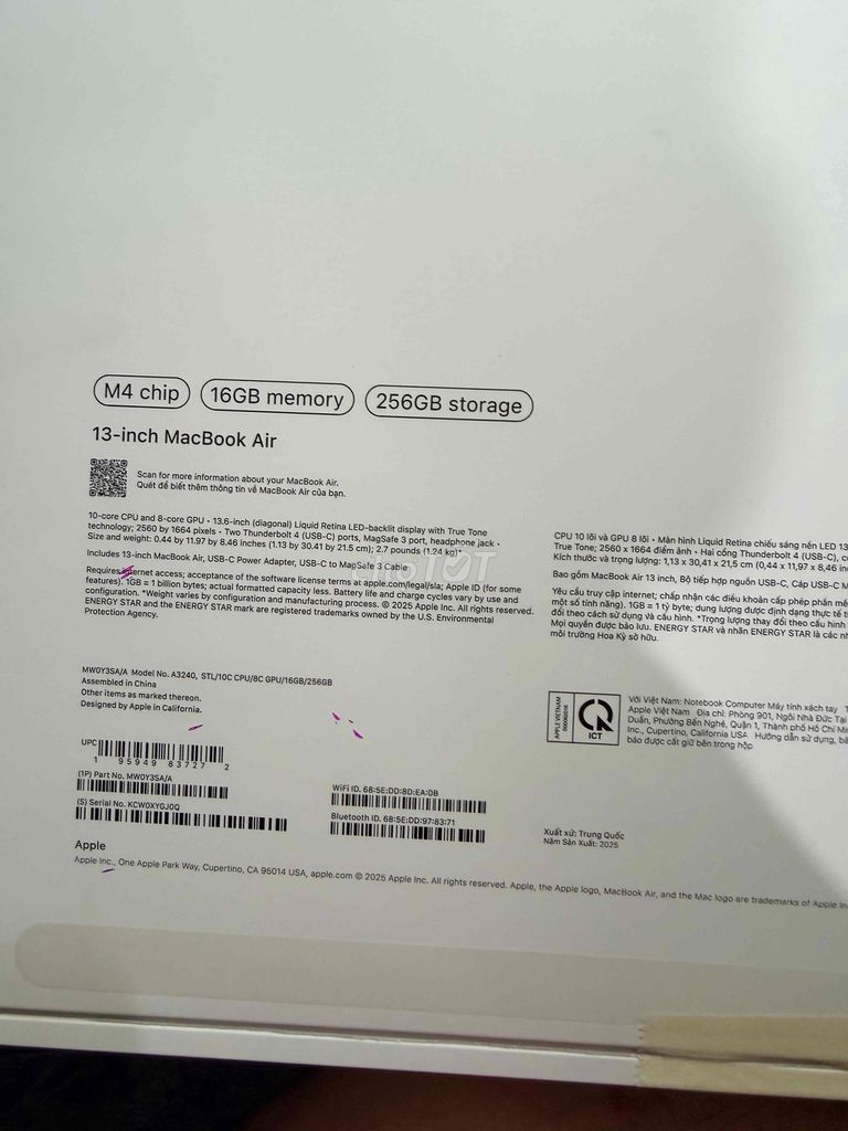 Apple Macbook Air 13 M4 16GB/256GB. Mua bán Laptop tại Quận Gò Vấp Tp Hồ Chí Minh được đăng bởi Tuấn hình 1