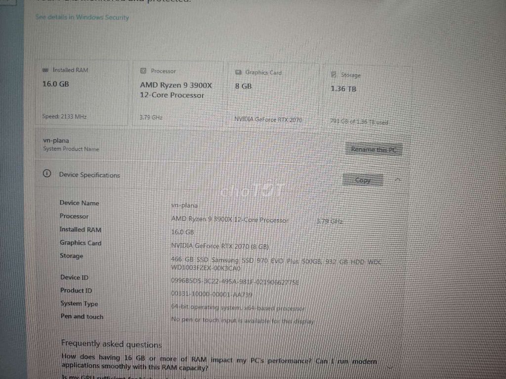 Ryzen 9 3900X RTX 2070 16GB/500GB SSD 1TB. Mua bán Máy tính để bàn tại Quận 3 Tp Hồ Chí Minh được đăng bởi Vy Đặng hình 1