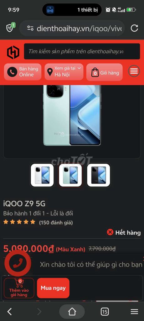 Vivo iQOO Z9 Snapdragon 7 Gen 3 8GB/256GB Xanh. Mua bán Điện thoại tại Thị xã Sơn Tây Hà Nội được đăng bởi Binh an hình 1