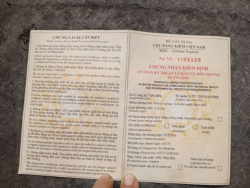 Toyota Corona 1990 ĐĂNG KIỂM +MÁY LẠNH - 190000 km. Mua bán Ô tô tại Huyện Xuyên Mộc Bà Rịa - Vũng Tàu được đăng bởi Nguyễn Đình Duân  hình 1