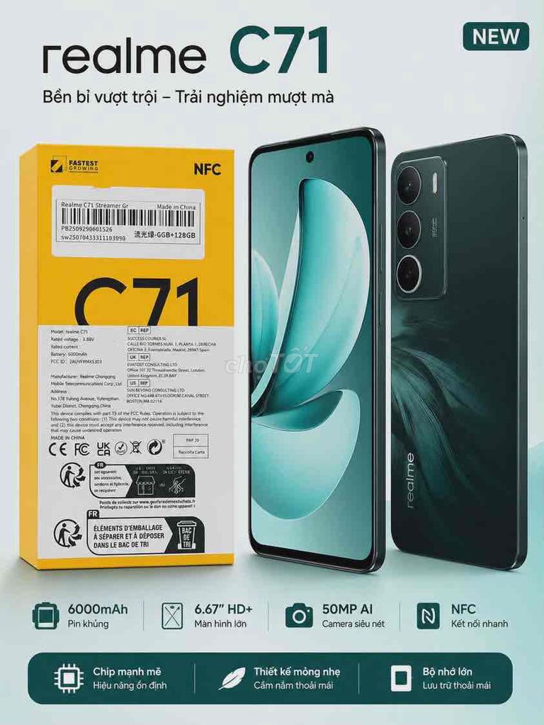 Realme C71 128GB Xanh. Mua bán Điện thoại tại Thành phố Huế Thừa Thiên Huế được đăng bởi shop văn thành hình 1