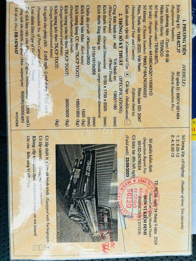 BÁN GẤP Teraco 1.9 tấn đời 2022 thùng lửng 3m2. Mua bán Xe tải, xe ben tại Thành phố Thuận An Bình Dương được đăng bởi Hồ Xe Tải hình 5