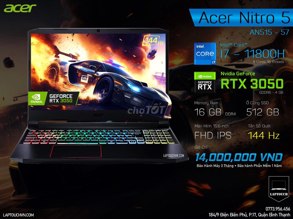 Acer Nitro 5 i7-11800H 15.6 inch 16GB/512GB. Mua bán Laptop tại Quận Bình Thạnh Tp Hồ Chí Minh được đăng bởi Cửa Hàng Máy Tính Laptouch VN hình 1