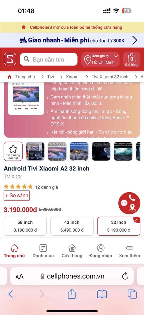 Android Tivi Xiaomi A2 32 inch