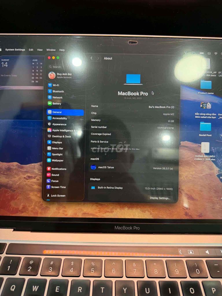Apple MacBook Pro M2 8GB/256GB Xám 13.3 inch. Mua bán Laptop tại Quận 7 Tp Hồ Chí Minh được đăng bởi Thiên hình 1