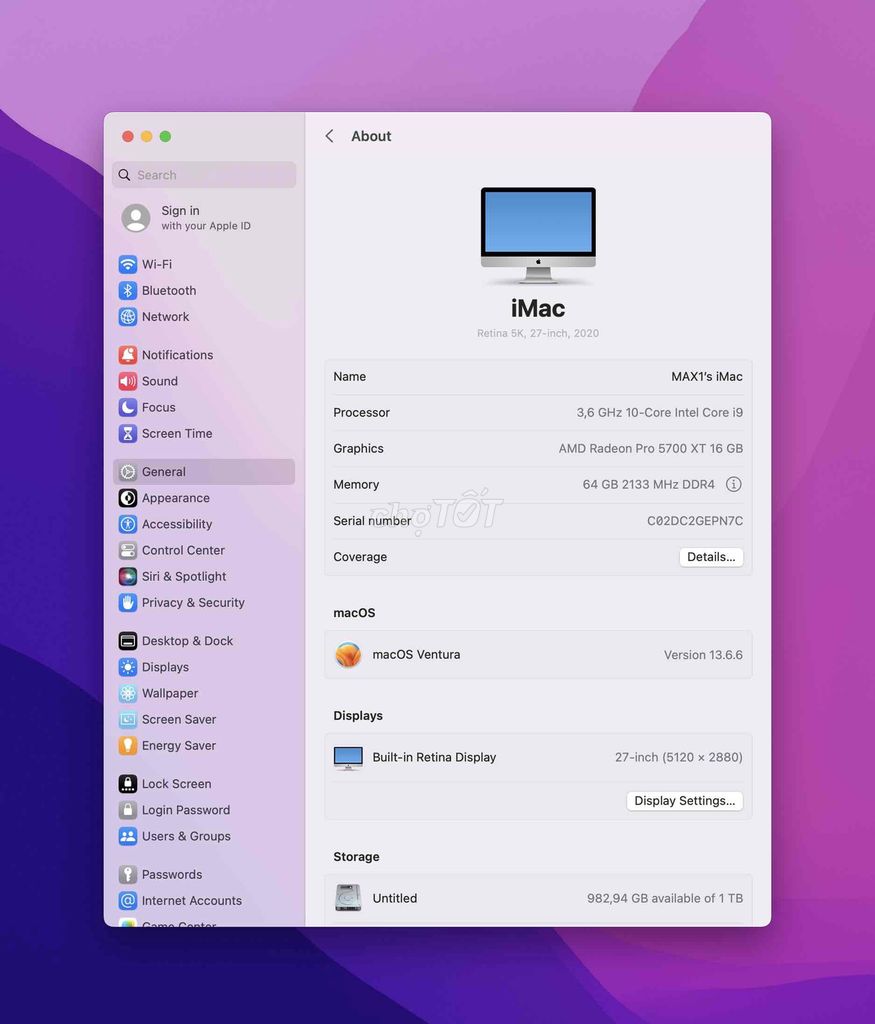 iMac 27” 5K 2020 Max option 64Gb SSD1Tb VG16Gb. Mua bán Máy tính để bàn tại Quận Gò Vấp Tp Hồ Chí Minh được đăng bởi MACAZ hình 6