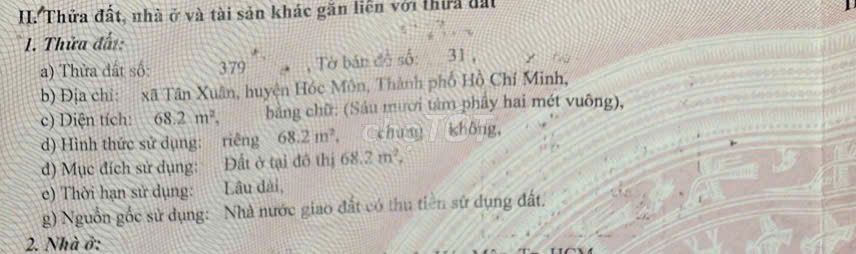 BÁN NHÀ 68,2 M2- NGAY SÂN BANH TÂN XUÂN- SHR  - GIÁ 3,1 tỷ (TL))