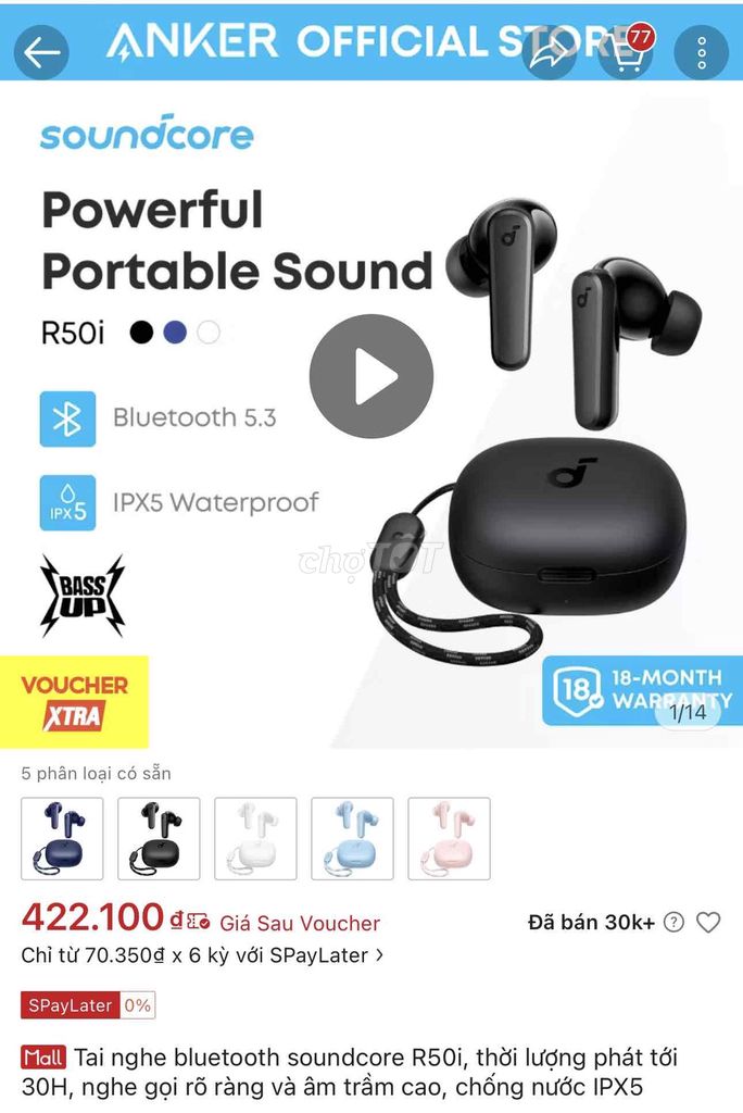 Tai nghe Bluetooth Soundcore R50i Đen. Mua bán Tivi, Âm thanh tại Quận Hoàng Mai Hà Nội được đăng bởi Giang Trần hình 1