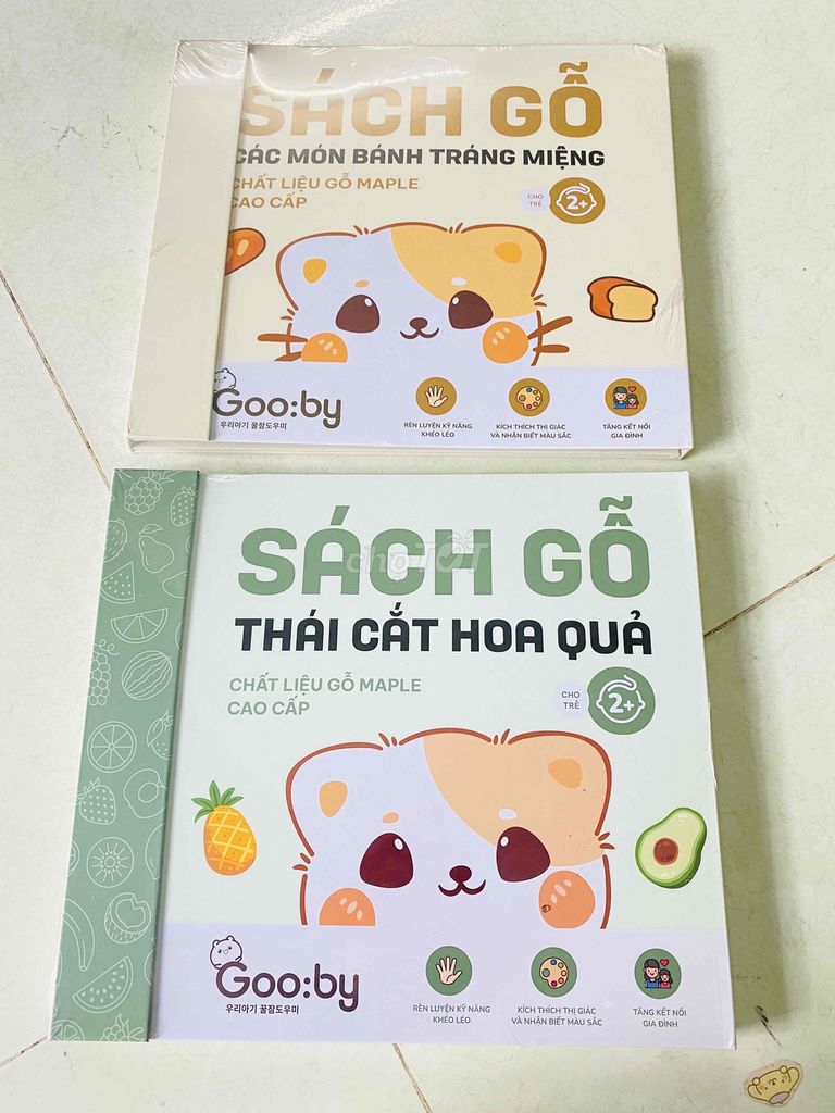 sách gỗ cắt ho quả, bánh cho bé mới pass lại