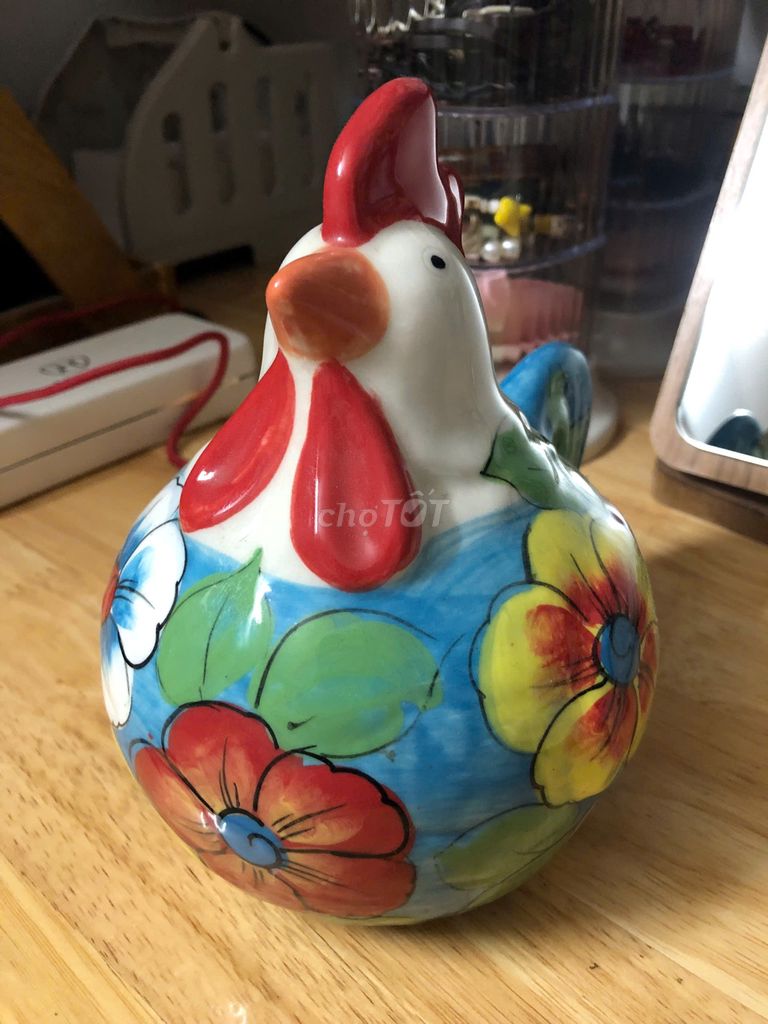 Gà gốm hoa trang trí