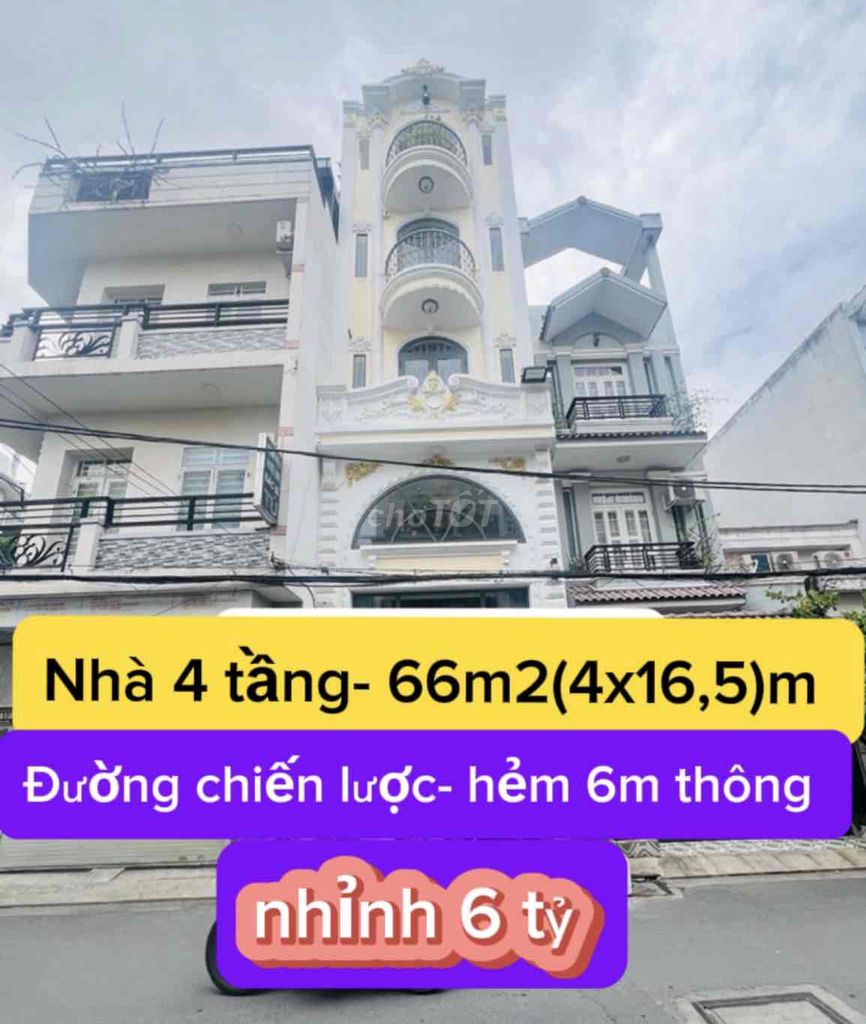 👉 Nhà 4 tầng- hẻm 6m thông - Đường Chiến Lược - diện tích 66m2