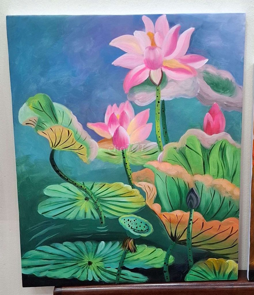 Tranh sơn dầu Hoa sen 50x60. Mua bán Đồ sưu tầm, đồ cổ tại Huyện Gia Lâm Hà Nội được đăng bởi Tranh Sơn Dầu MTGVN hình 1