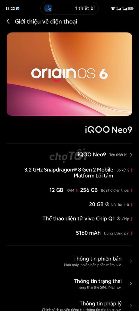 iQOO Neo 9 256GB Đen. Mua bán Điện thoại tại Huyện Long Điền Bà Rịa - Vũng Tàu được đăng bởi Anh Tien hình 1
