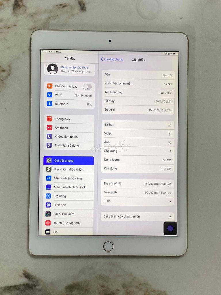 IPAD AIR 2 lỗi nhoè màu màn hình