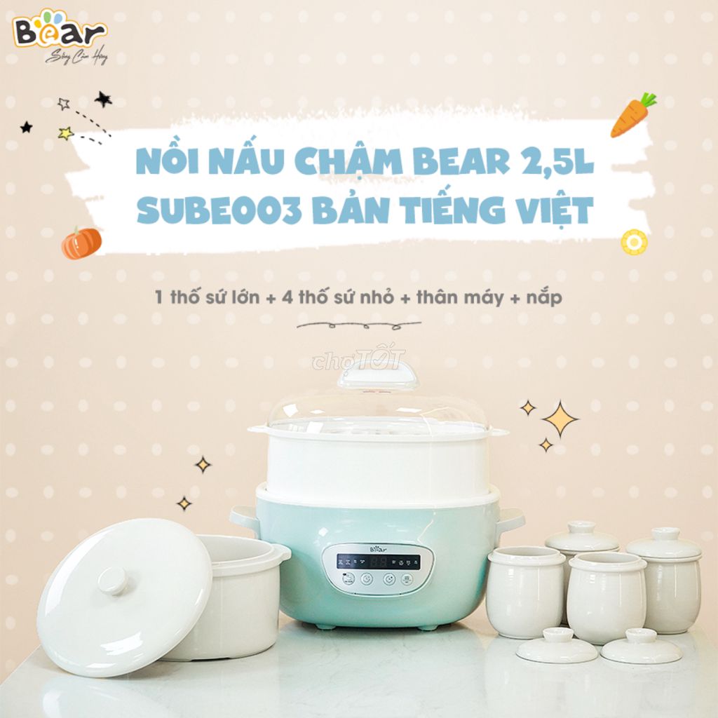 Nồi Nấu Chậm 2,5L Bear Chính Hãng Đa Năng Nấu Chá