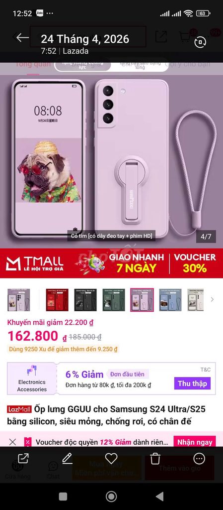 Ốp lưng Samsung S24 Ultra/S25 Tím. Mua bán Phụ kiện (Màn hình, Chuột...) tại Huyện Quảng Điền Thừa Thiên Huế được đăng bởi hàng boom lazada hình 1