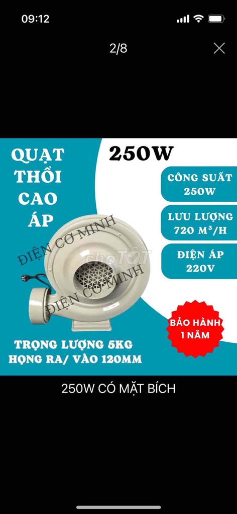 Quạt thổi cao áp 250W 720 m³/h 120mm. Mua bán Quạt tại Thành phố Buôn Ma Thuột Đắk Lắk được đăng bởi Thảo Tiên hình 1