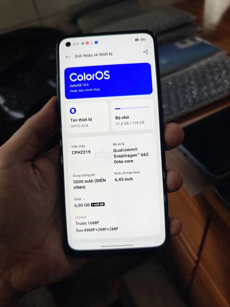 Oppo a74.6/128 2 sim zin fun pin siêu. Gl