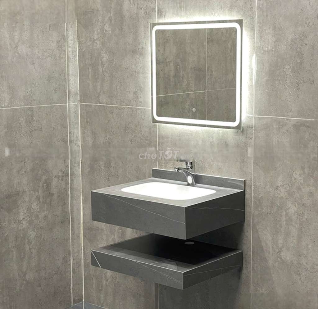 BÀN ĐÁ LAVABO 2 TẦNG XÁM TRÀN VIỀN BẦU 60Cm